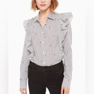 kate spade Mini Penguin Ruffle Shirt, striped, medium, SO CUTE, EUC